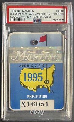 1995 The Masters PGA Golf Tournament Badge Ticket Tiger Woods Debut PSA