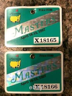 1997 Used Masters Golf Badgescollectors Itemvery Rare Ticketstiger Woods Pair