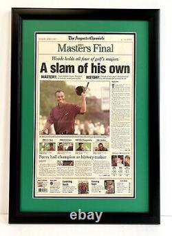 2001 The Masters Tiger Woods Grand Slam REAL Vintage Framed Augusta Newspaper