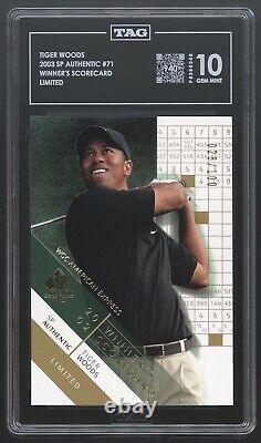 2003 Sp Authentic Golf #71 Winner Scorecard Gold Tiger Woods Limited /100 Tag 10