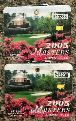 2-2005 Used Masters Golf Badgescollectors Itemvery Rare Ticketstiger Woods