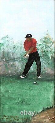 Original Primitive Painting on Board TIGER WOODS 13th Green Augusta MASTERS 1997