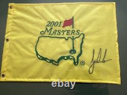 Tiger Woods Autographed 2001 Pin Flag And Scorecard Framed WithPicture
