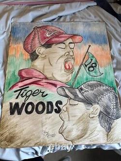 Tiger Woods vintage artwork. RARE. One of a kind. 1997 masters handmade drawing